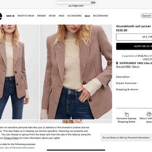 Maje Houndstooth Suit Jacket in Brown and Cream